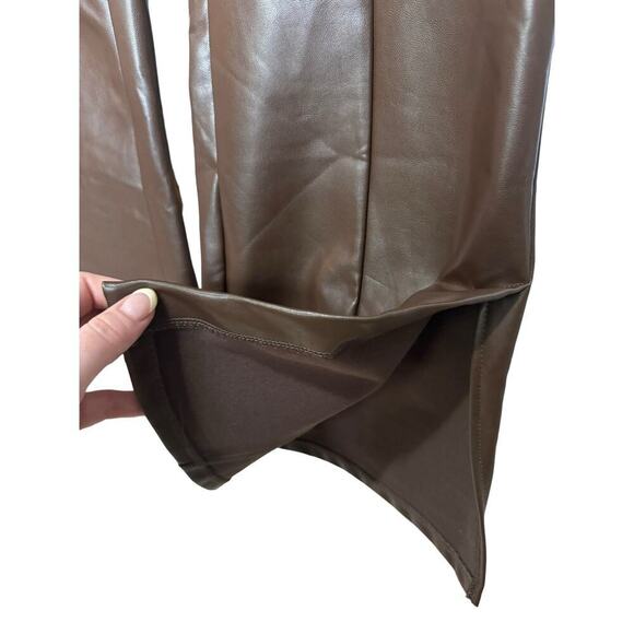 Abercrombie And Fitch Vegan Leather Pants Flare Slim Split Hem Dark Brown Size M - Picture 4 of 10